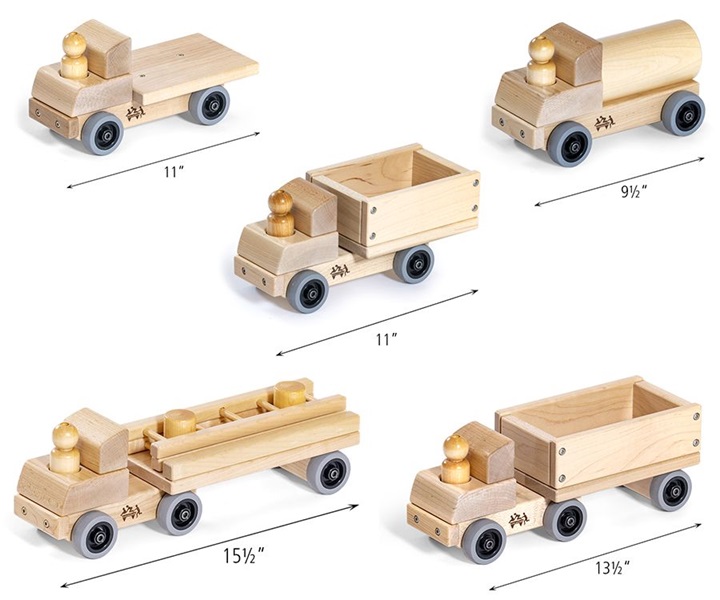 Dimensions of T70 Set of Five Small Trucks