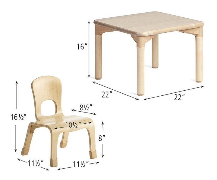 Dimensions of C222 Square Woodcrest Table 16 and Two Chairs 8