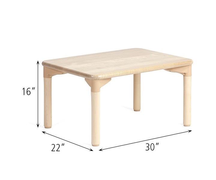 Dimensions of C241 Rectangular Woodcrest Table with A883 Wood Leg for 16 Inch Table 4pack