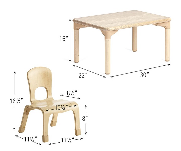 Dimensions of C242 Rectangular Woodcrest Table 16 and Four Chairs 8