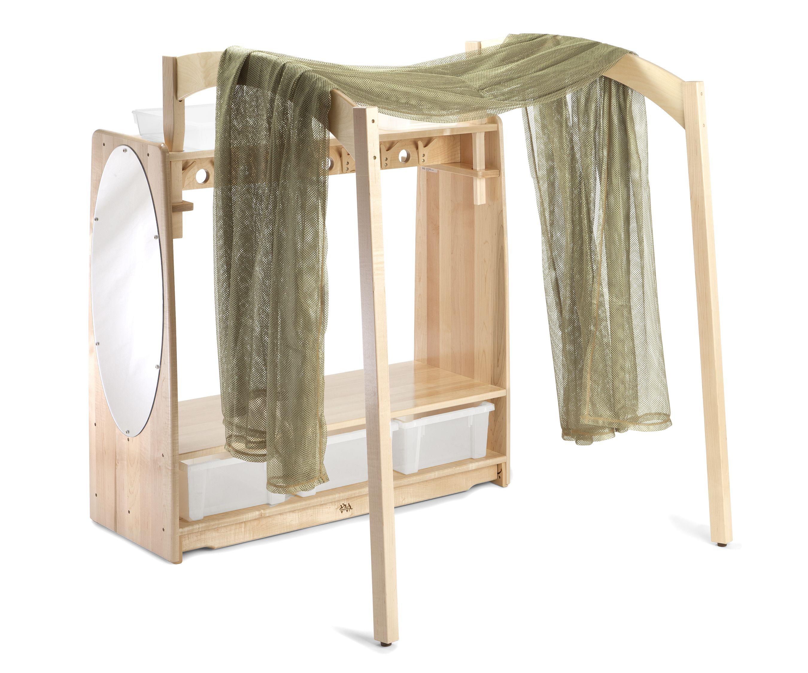Drama Center with a full-length mirror, storage bins, and a green mesh canopy.