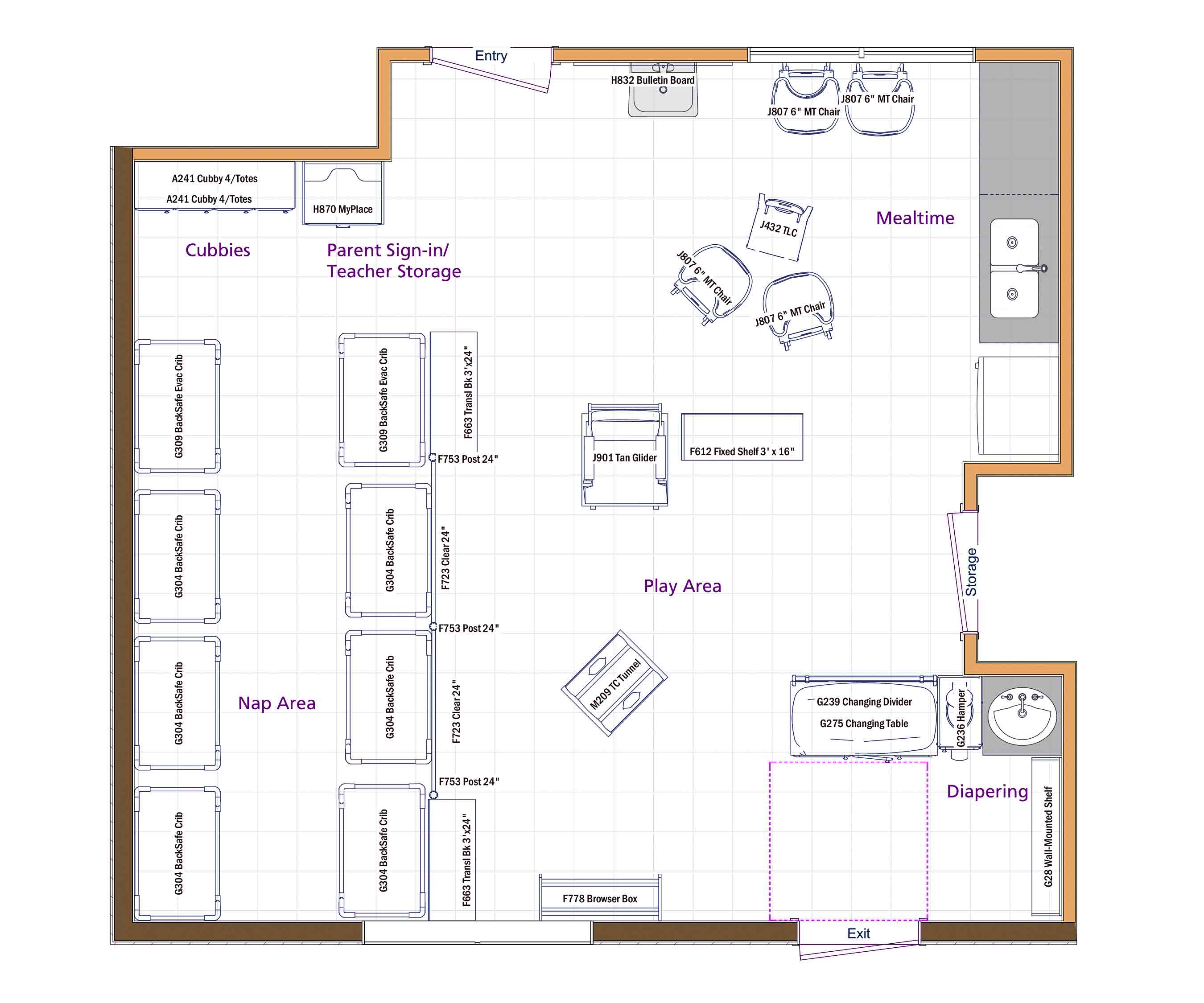 Floor plan of Goddard Infant classroom layout  