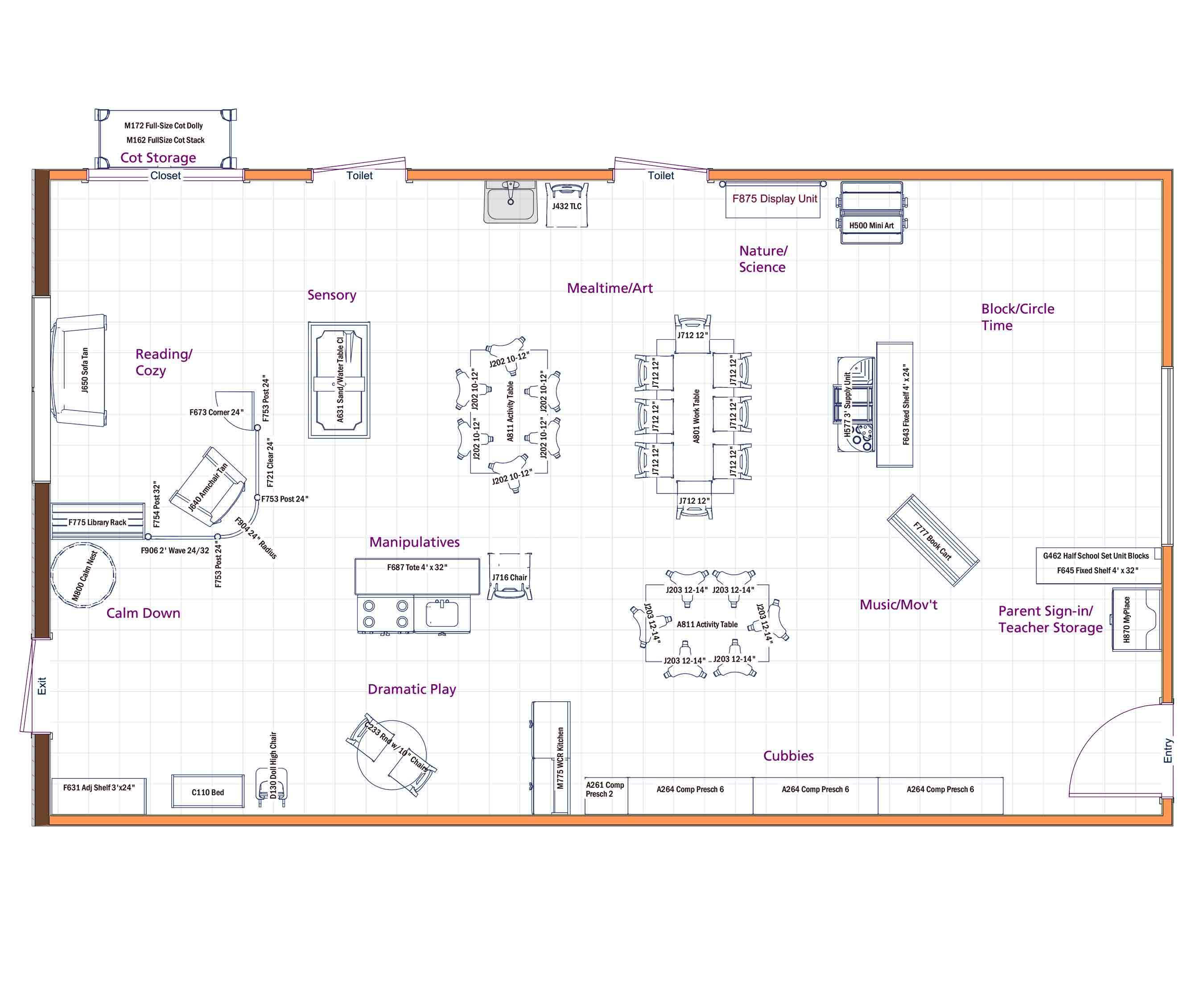 Floor layout of Goddard sample preschool furniture