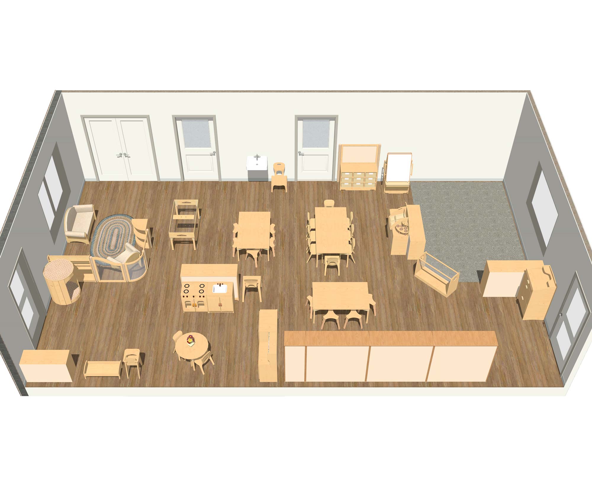 3D rendering of Goddard sample classroom