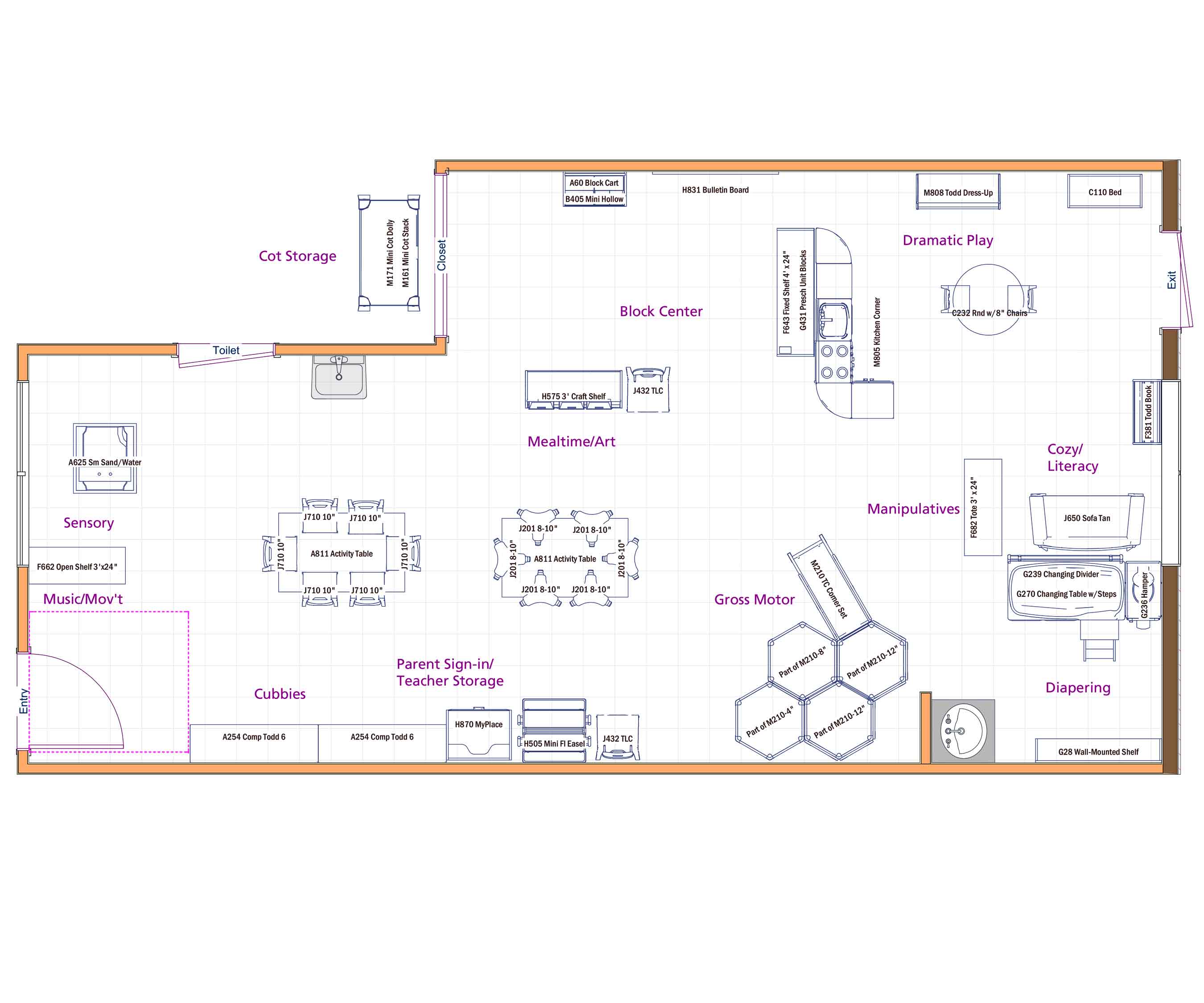 Floor layout of Goddard Twos classroom