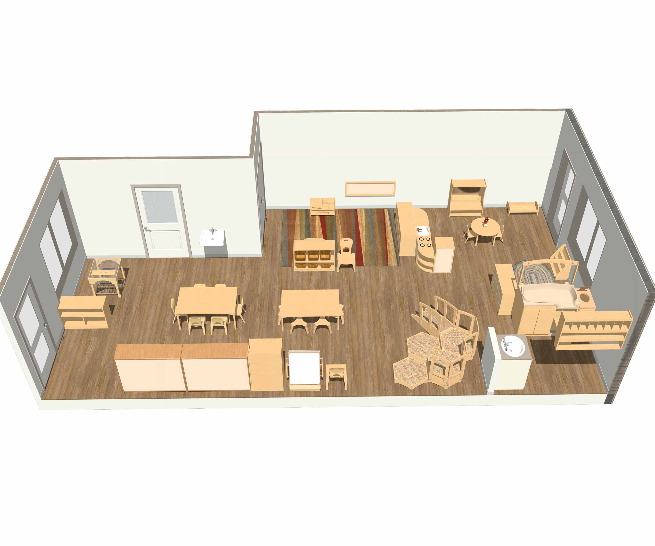 3D rendering of the Goddard twos sample classroom