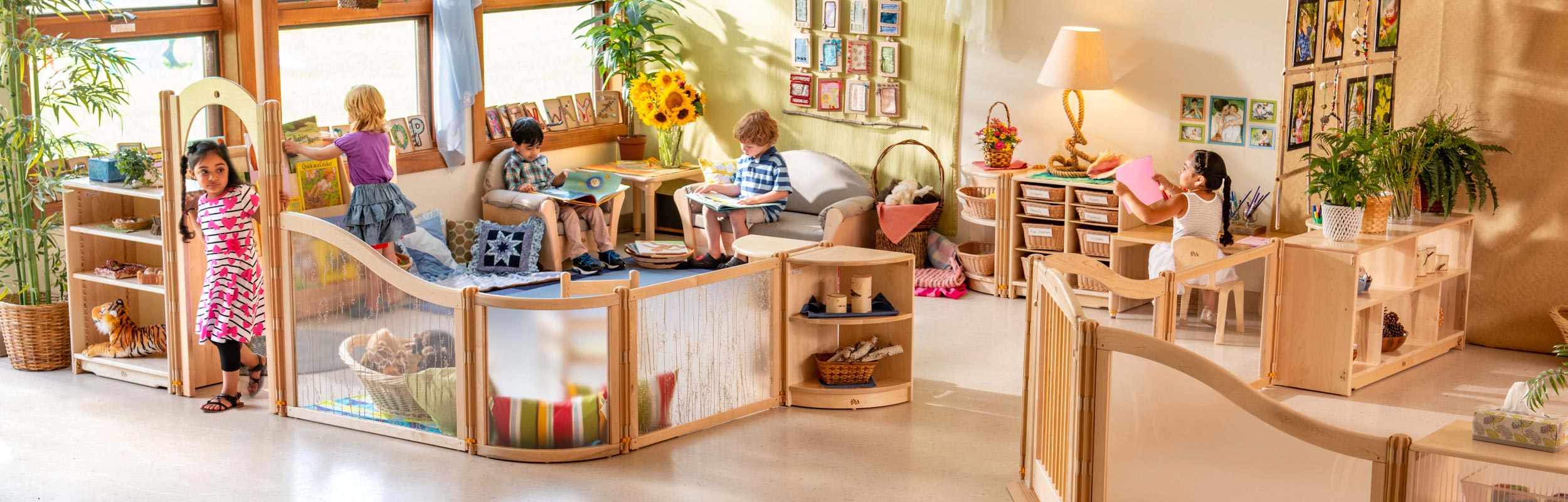children in sunny literacy area defined with Roomscapes divider